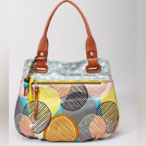Fossil Key-per Geometric Print Cirlce Polkadot Handbag Purse